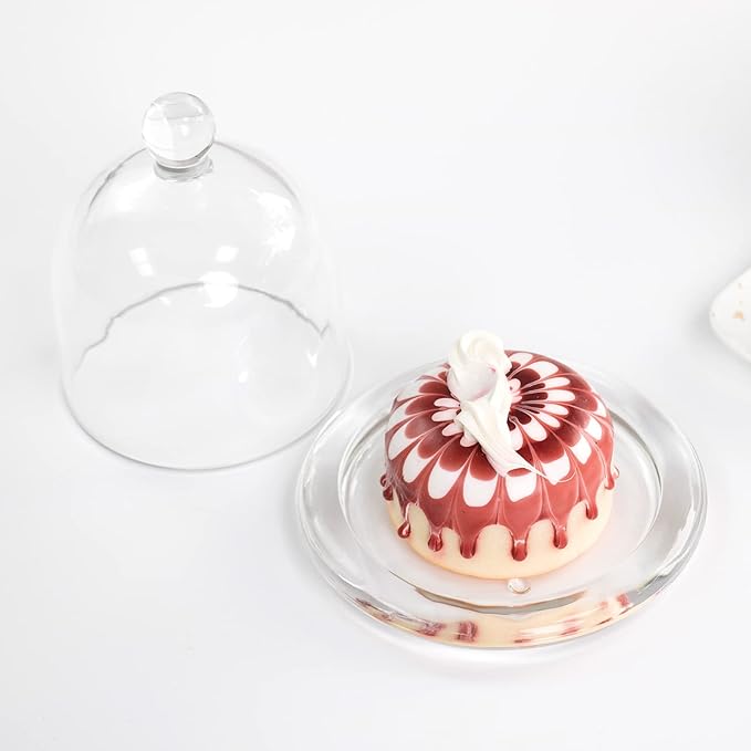 Glass Dessert Dome with Base, Mini Decorative Cake Tray with Glass Dome Cover, Cake Fruit Display Server Tray for Kitchen, Party, Weddings, Appetizer Dessert and Cheese Serving Platter