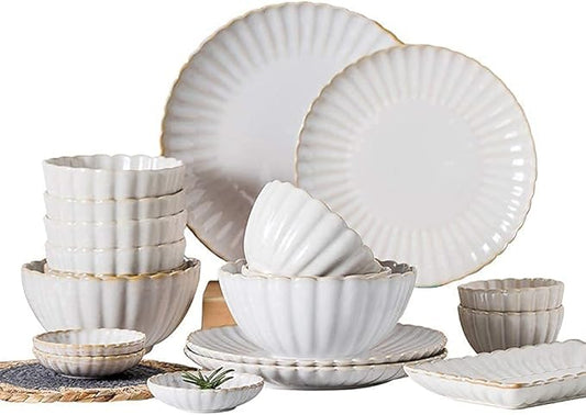 Palace Style Porcelain Dinner Set Plates Bowl Ceramic Dinnerware Set 41 Piece - Style Edge Chrysanthemum Embossing Dish Bowl Tableware Set