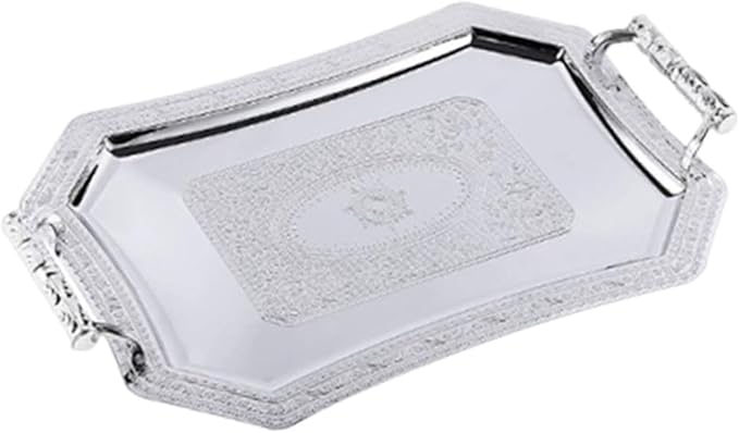 Serving Tray Ornament Stainless Steel Gifts Platter Dinner Tray for Weddings Holiday, Silver