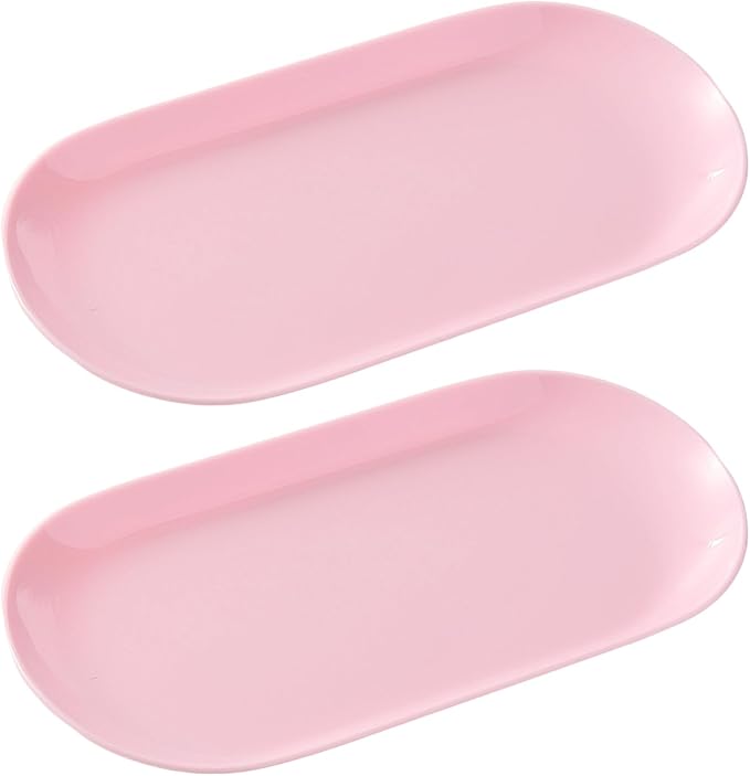 2 Pack Pink Plastic Jewelry Tray Decorative Dish, Small Oval Candy Dessert Plate, Manicure Tools Placing Supplies for Home Salon Storage