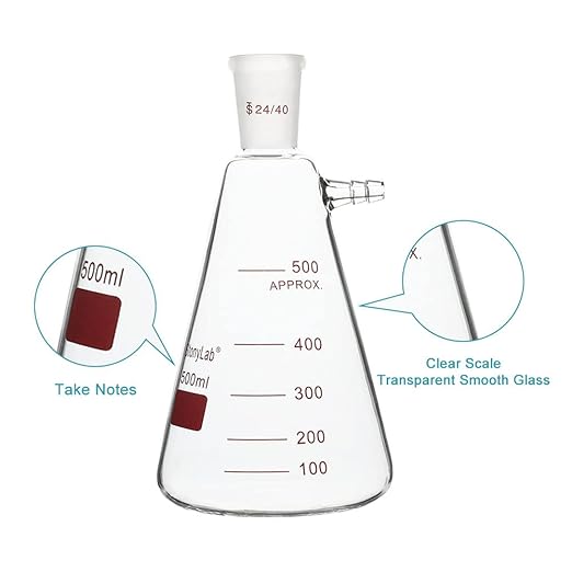 stonylab Filtering Flask with 24/40 Standard Taper Outer Joint, Heavy Wall Borosilicate Glass Filter Flask, Bolt Neck with Tubulation, 500 ml