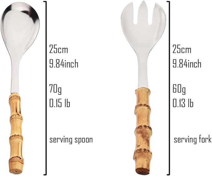 JASHII 4-piece Stainless Steel Flatware Cutlery Serving Set Silverware Knife Fork Spoon Set Black Bamboo Handle Dishwasher Safe for Dinner Buffet