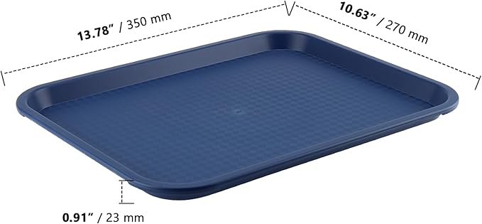 ZOENHOU 14 Pack 14 x 10 Inch Plastic Fast Food Tray, Rectangular Cafeteria Trays Serving Tray Bulk, Lunch Trays for Serving Home Restaurant Dinning Room Organization, Blue