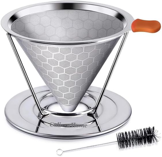 First Time Home Buyers Essentials - Reusable Stainless Steel Pour over Coffee Dripper Bundle with Stainless Steel Scoop for Ground Coffee - 1/8 Cup, 2 Tablespoon or 1 oz Scoop