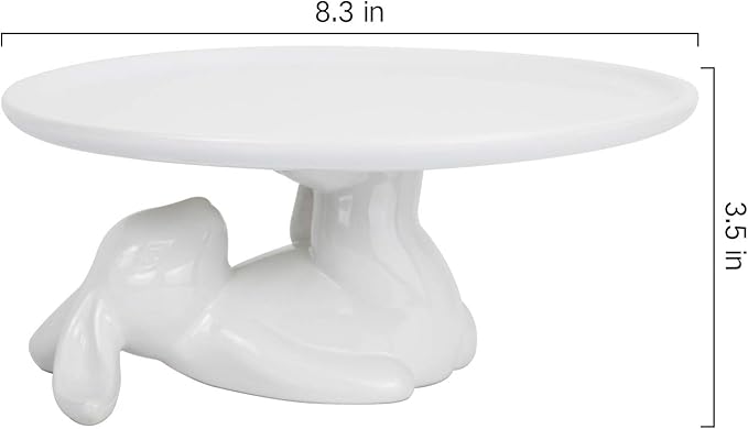LA JOLIE MUSE Cupcake Stand, Easter Decorations, Ceramic Dessert Plates for Eggs and Cookies, Bunny Candy Dish Gifts, 8.3 Inch White