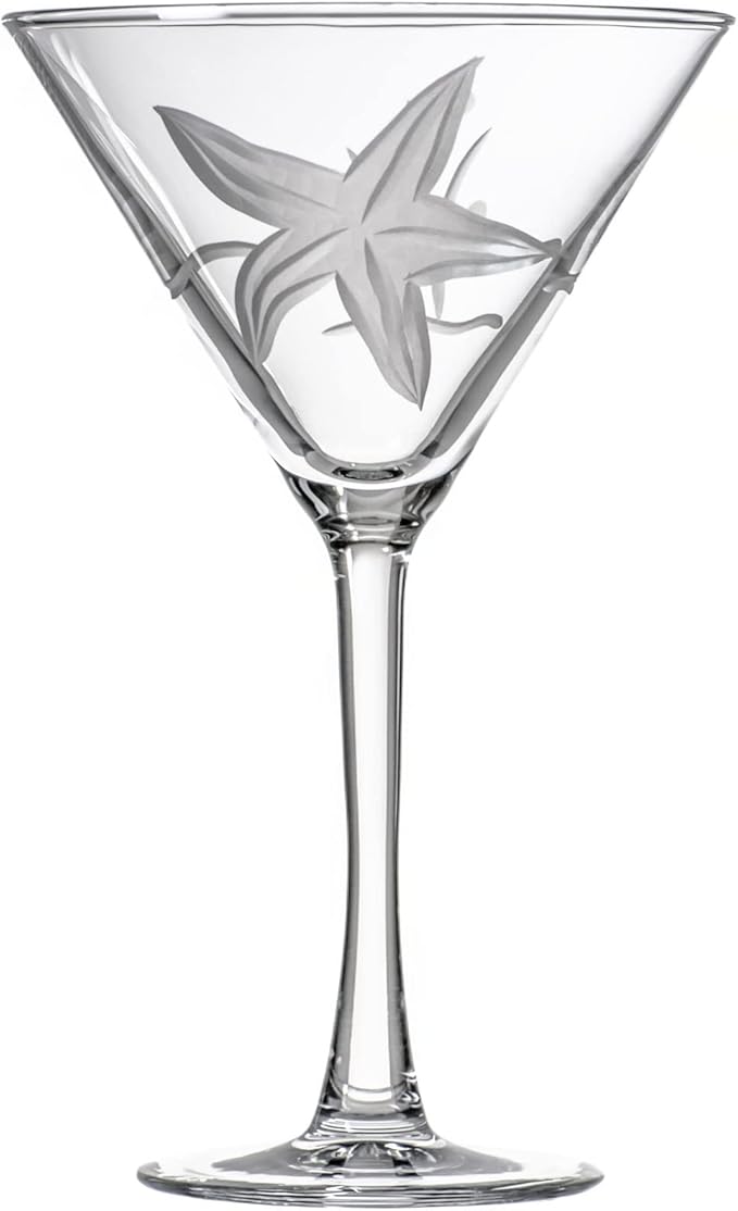Rolf Glass Starfish Martini Glass 10 Ounce | Set of 2 Stemmed Martini Glasses | Lead-Free Crystal Glass | Diamond-Wheel Etched Coastal Glassware | Made in the USA