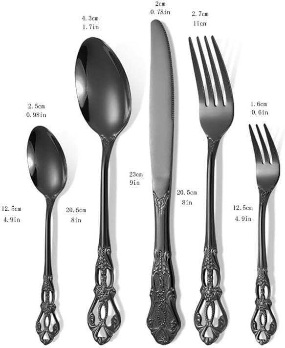 20 Piece Black Cutlery Flatware Serving Sets, Stainless Steel Flatware Set Include Fork,Knife,Spoon Utensils Sets, Dishwasher Safe