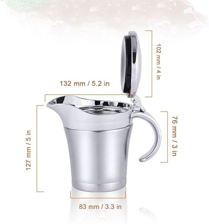 2PCS Gravy Boat, 16 OZ/450 ML Stainless Steel Double Insulated Sauce Jug Creamer Pitcher with Hinged Lid for Gravy or Cream