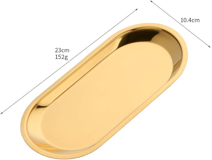 Buyer star Gold 2PCS 9inch Stainless Steel Oval Tray Fruit Trays Storage Tray Dish Plate Cosmetics Jewelry Decorative Organizer