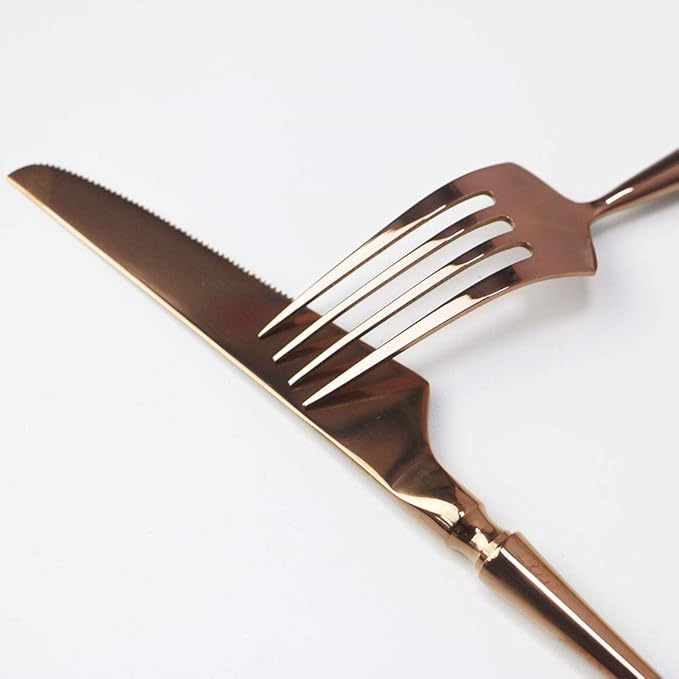 JASHII 5 Pieces Rose Silverware Set, Cutlery Set, Service for 1, 5 Pieces Rose Gold Plated Stainless Steel Flatware Set, Dishwasher Safe (Shiny Rose)