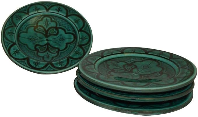 Ceramic Plates Handmade Appetizer Tapas Set Of 4 - Dark Green