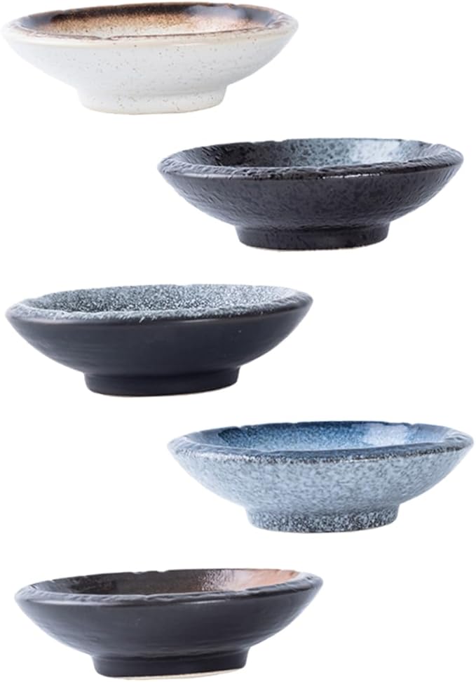 5Pcs Ceramic Dipping Sauce Bowls Set Assorted Seasoning Dishes for Appetizers Sturdy Porcelain Plates for Ketchup BBQ and Condiments