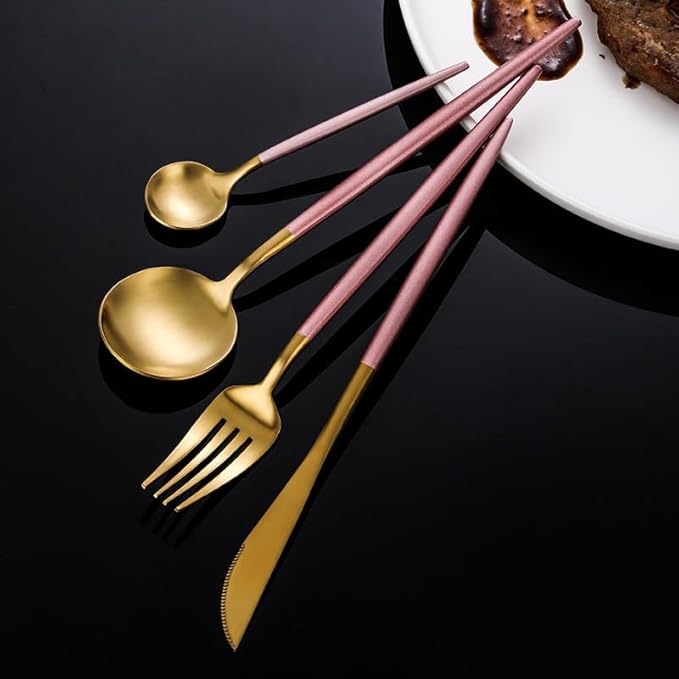 Silverware Flatware Cutlery Set, 4/16/24/32/40/48 Pieces Pink Gold 304 Stainless Steel Tableware Portuguese Cutlery Set Hotel Household Stainless Steel Tableware(Color:Blue Gold,Size:10Set-4