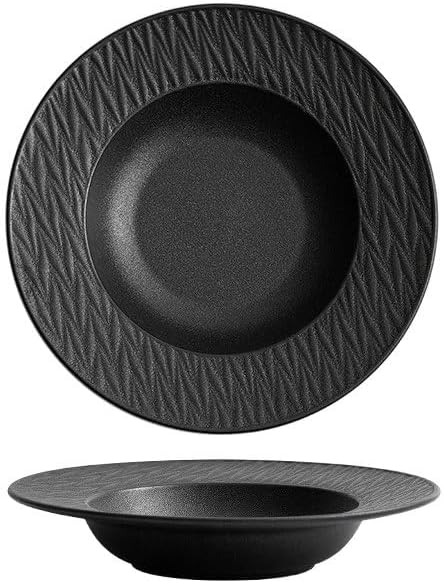 Dinner Plates 9.75-inch White And Black Straw Hat Plate Appetizer Household Deep Soup Ceramic Western Salad Pasta Japanese Kitchen Salad Bowl(B)