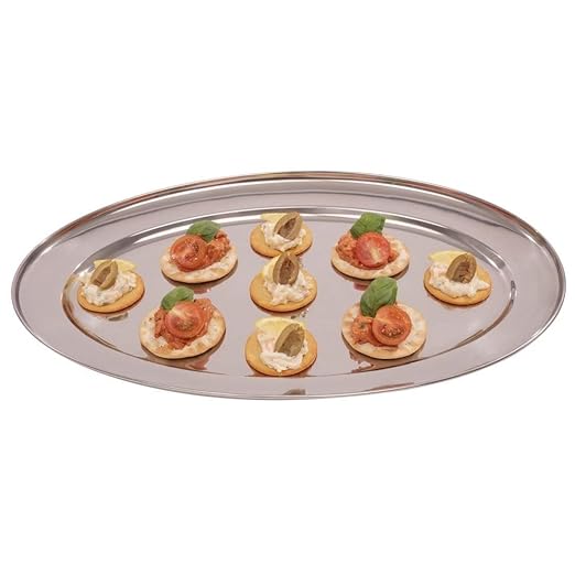 Olympia Oval Serving Tray with Wide Raised Rim Made of Stainless Steel - 455mm