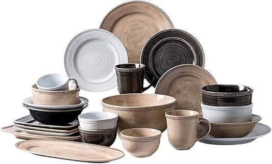 30-Pieces Dinnerware Sets, Retro American Porcelain Tableware Set with Plates Bowls and Dish, Ceramic Dinner Set for Home Kitchen and Dinning, Microwave Dishwas
