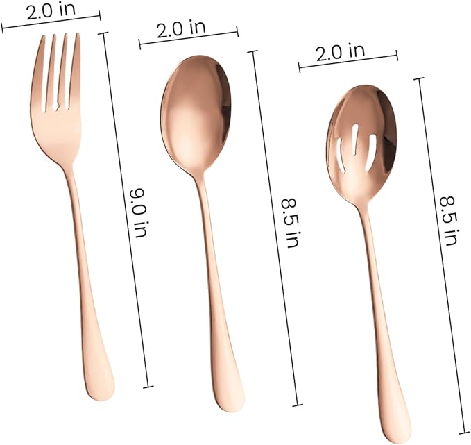 Silverware Sets, Includes 2 Serving Spoon,2 Slotted Serving Spoon, 2 Serving Fork, Stainless Steel Serving Spoons for Parties,Buffet Serving Utensils Set (Rose Gold)