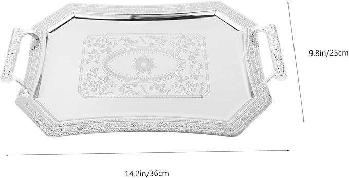 European Style Serving Tray with Handles 14.17X9.84X1.77In Vintage Snack Serving Platter Fruit Dish for Home Entertaining and Parties