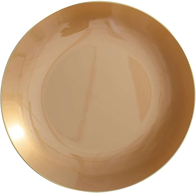 Efavormart 10 Pack | 10" Gold Round Plastic Dinner Plates With Gold Rim, Disposable Party Plates