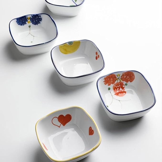 Dipping Sauce Dish Dipping Bowl Appetizer Plates 2 Bowls Condiments Dish Ceramic Sauce Soy Dishes Dipping Bowls with Tray Snack Soy Sauce Vinegar Appetizer Dishes or Seasoning for Easy Storage Dipping