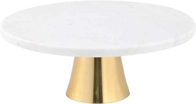 Cruiser’s Caché 12-Inch Marble Cake Stand | Natural White Marble with Gold Base | Round Dessert Stand, Cupcake Stand for Birthday Parties, Weddings, Baby Showers | White and Gold