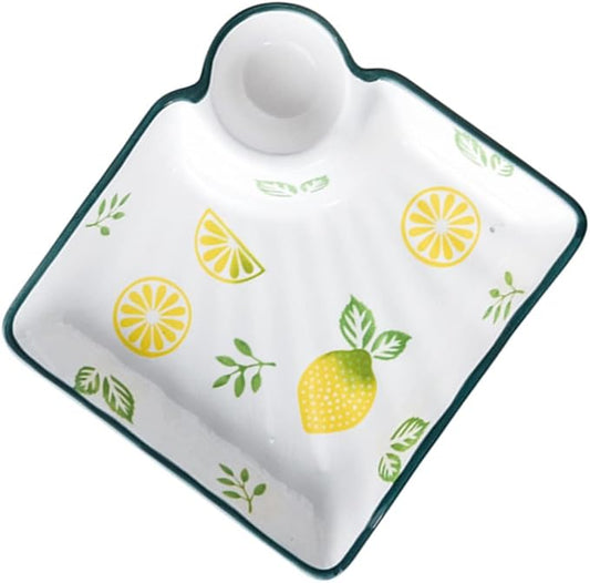 GLEAVI Japanese Ceramic Divided Serving Plate Hand-painted Multi-use Dish for Dumplings and Sauces Square Shape 5-Compartment Design for Appetizers and Fruits Random Style