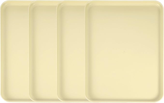 uxcell 4Pcs Plastic Serving Trays, 15 x 10.6 Inch Rectangle Food Trays Serving Cafeteria for Kitchen Restaurant Coffee Fruit Burger Lunch Dessert, Light Yellow