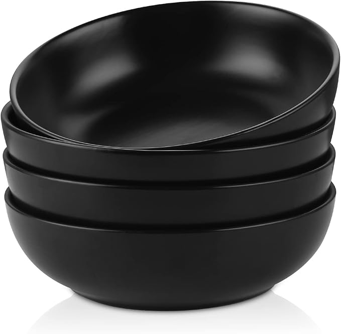 Selamica Ceramic Pasta Bowls 50 OZ, Large Salad Bowls, 8.6 Inch Ceramic Bowls Set for Soup, Cereal, Ramen, Stackable Serving Bowls, Microwave Dishwasher Safe, Matte Black