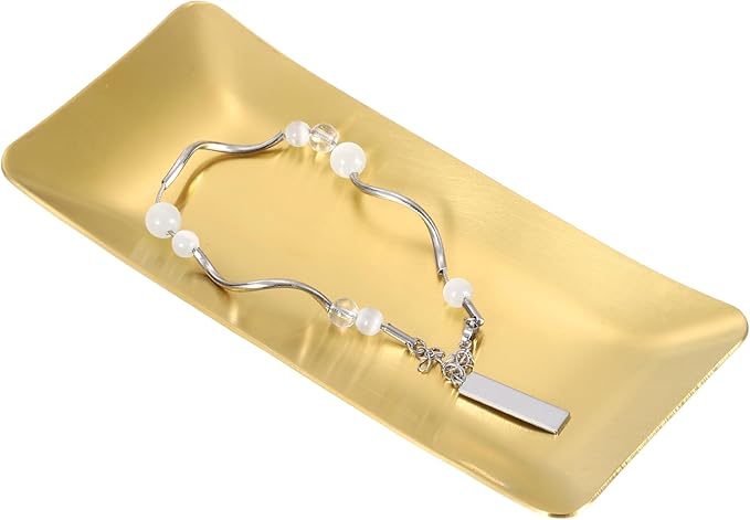 uxcell Decorative Tray, 5.9x3 Stainless Steel Rectangular Frosted Serving Tray for Dessert Napkin Towel Candle Jewelry Bathroom Platter, Stackable, Gold