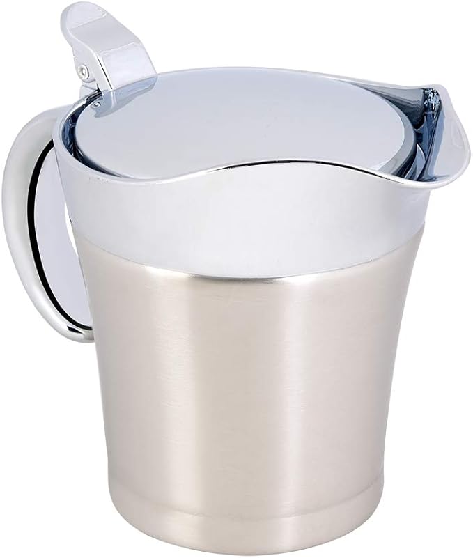 Creamer 304 Stainless Steel Thermal Insulated Double Wall Sauce Gravy Boat Pot Serving Jug(Small 450ml)