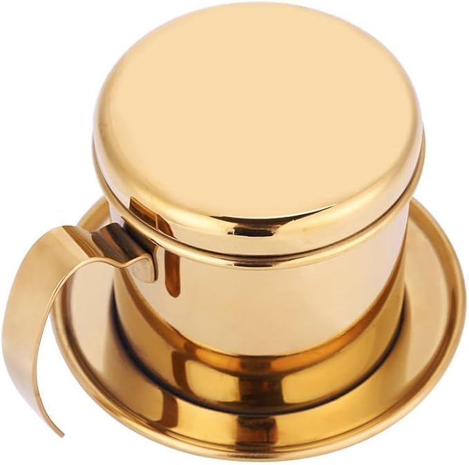 Vietnamese Coffee Dripper, Stainless Steel Vietnamese Coffee Maker Powder Capacity 15g, Heavy-Duty Small Phin Drip Filter, Dishwasher Safe, Home Use, Travel, Camping, Gift Sets (Gold)