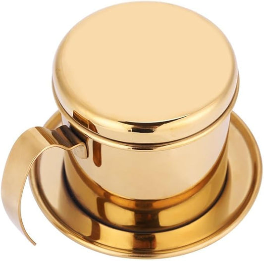 Vietnamese Coffee Dripper, Stainless Steel Vietnamese Coffee Maker Powder Capacity 15g, Heavy-Duty Small Phin Drip Filter, Dishwasher Safe, Home Use, Travel, Camping, Gift Sets (Gold)