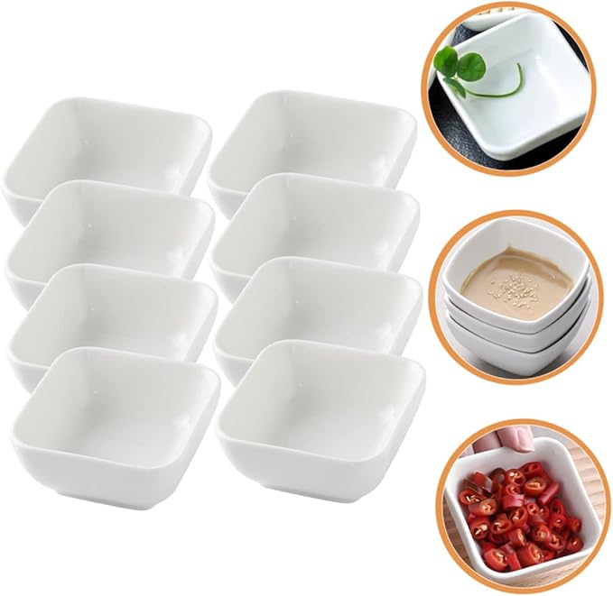 Alipis 8pcs Ceramic Dipping Bowl Solid Color Condiment Plates for Sauces Snacks and Appetizers for Restaurants and Home Use