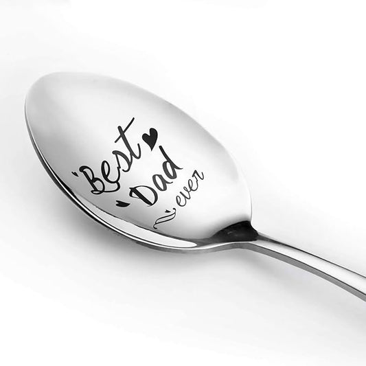 Engraved Stainless Steel Spoon Gift Best Dad Ever Spoon Dessert Spoon Ice Cream Spoon Dinner Spoon With Gift Box For Men Dad Grandpa Husband Birthday Father's Day