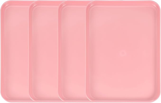 uxcell 4Pcs Plastic Serving Trays, 12.2 x 8.7 Inch Rectangle Food Trays Serving Cafeteria for Kitchen Restaurant Coffee Fruit Burger Lunch Dessert, Pink