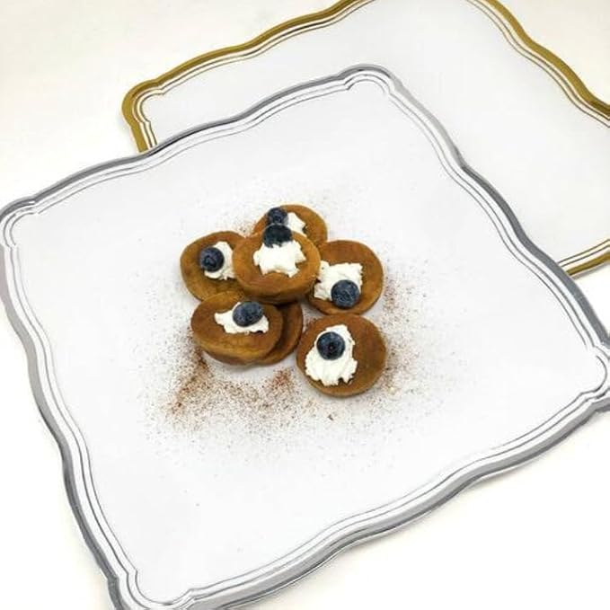 's Aristocrat Collections:12 X 12 inches Square Serving Trays White & Gold Border: BPA Free for All Occasions: 24CT