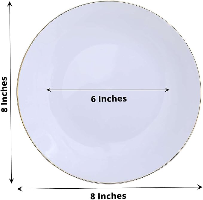 Efavormart 10 Pack | 8" Glossy White Round Plastic Dinner Plates With Gold Rim, Disposable Party Plates