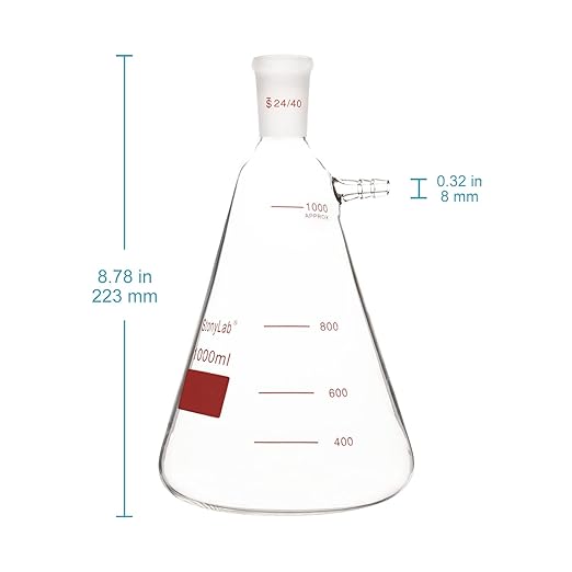stonylab Filtering Flask with 24/40 Standard Taper Outer Joint, Heavy Wall Borosilicate Glass Filter Flask, Bolt Neck with Tubulation, 1000 ml