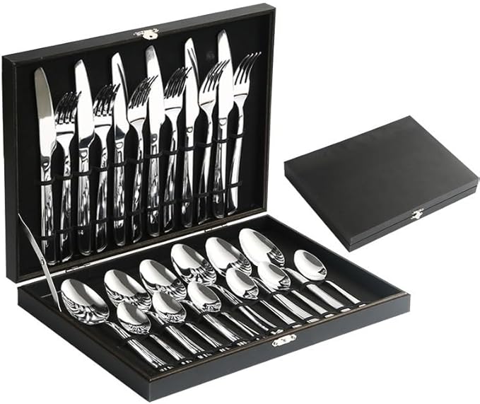 Stainless Steel Flatware Serving Set,Home Kitchen Eating Tableware Set,Dishwasher Safe,for Home Kitchen Restaurant Hote 24-Piece Stainless Steel Cutlery Set Stainless Steel Knife, Fork and Spoon Gift