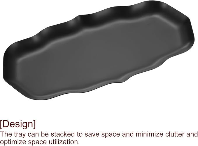 uxcell Stainless Steel Decorative Tray 8.6" x 4.3" Wave Serving Tray Suitable for Jewelry Coffee Table Bar Kitchen Countertop Bathroom Tableware, Black