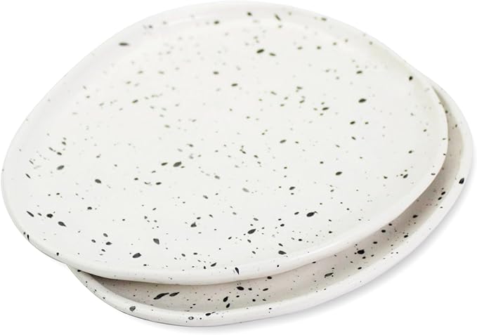 roro Handmade 7-Inch Ceramic Appetizer Plates, Set of 2 - Rustic Egg-Shaped Design with Semi-Matte Speckled Glaze, Farmhouse Small Serving Plates for Appetizers & Desserts