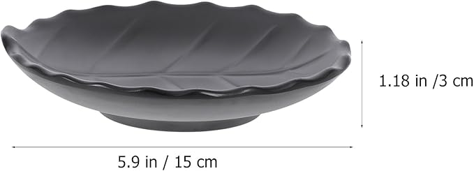 GLEAVI Leaf Pattern Snack Plate Black Ceramic Sauce Dish Household Tableware Dessert and Appetizer Plate for Kitchen and Dining Use