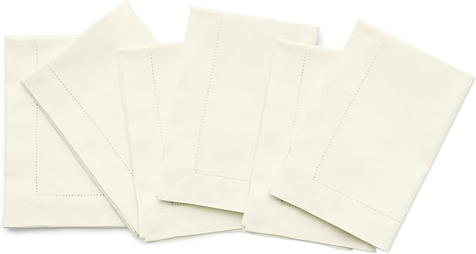 Solino Home Ivory Napkins Set of 6 - Cotton Linen Hemstitch Dinner Napkins Cloth 20 x 20 Inch for Spring, Easter - Handcrafted and Machine Washable