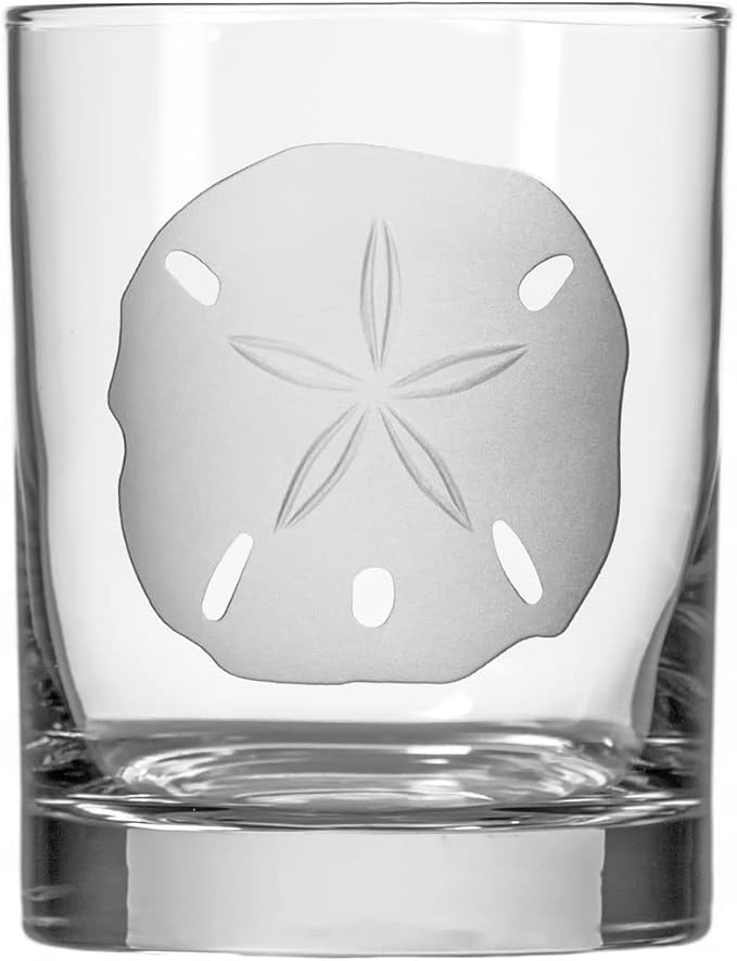 Rolf Glass Sand Dollar Double Old Fashioned Glass 13 ounce | Whiskey Glass Set of 4 | Lead-Free Glass | Etched Tumbler Glasses | Proudly Made in the USA