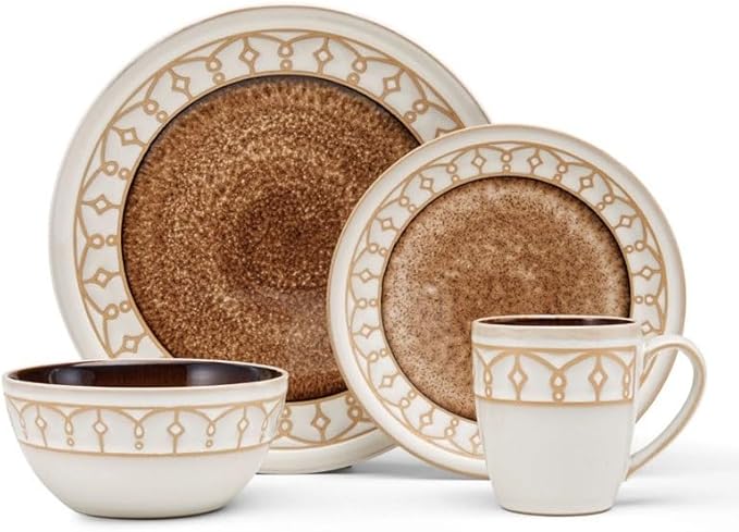 16-Piece Dinnerware Set Round Beige Dish Dinner Plates Set Plate Ceramic Dishes to Eat Sets Tableware Food Kitchen