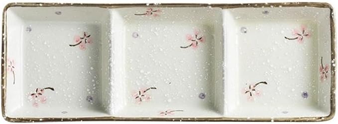 Sauce Dish Three Compartment Plate Ceramic Plate Sauce Bowl Sushi Dish Plate Multi Compartment Sauce Dish Vinegar Dish Plate Small Plate Snack Plate(A)