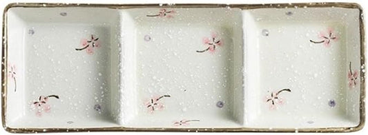 Sauce Dish Three Compartment Plate Ceramic Plate Sauce Bowl Sushi Dish Plate Multi Compartment Sauce Dish Vinegar Dish Plate Small Plate Snack Plate(A)