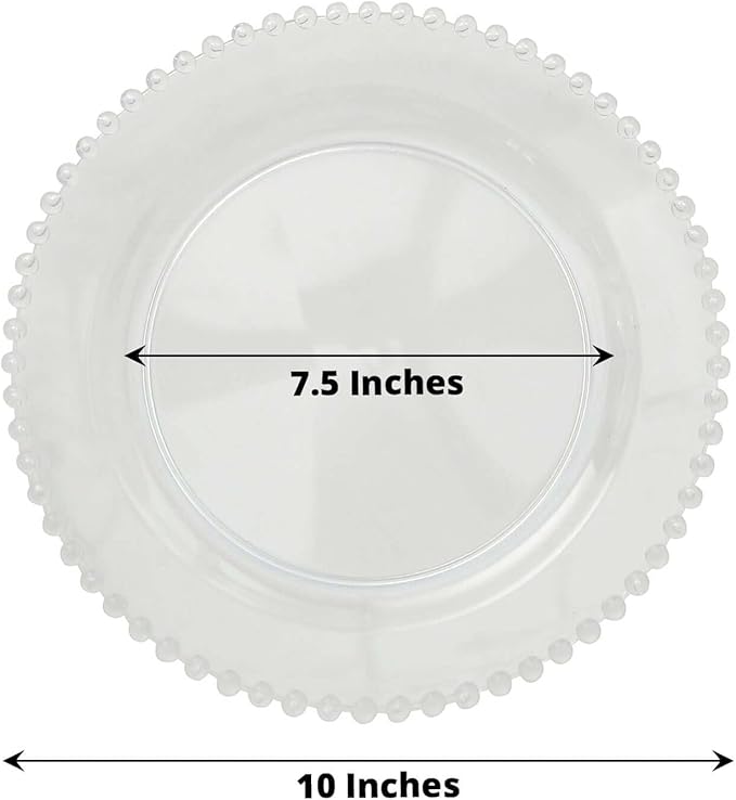 10" Dinner Plates - Set of 30 - Plastic Clear Round Disposable Plate Beaded Rim, Ideal for Decoration Party Wedding Bulk Events
