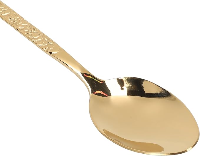 Pssopp 6 Piece Stainless Steel Cutlery Set, Serving Sets Forks Spoons for Restaurant Wedding Party Home (Stone Pattern Gold)