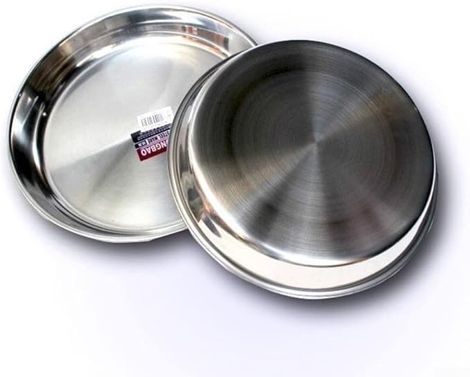Stainless Steel Round Cake Plate, Rust-Proof Flat Serving Tray for Desserts and Pastries, Silver Non-Tip Baking Dish(30cm)